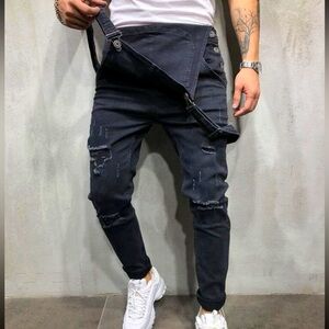Black denim skinny jean overalls
